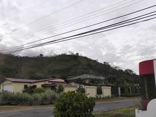 Our Target, as seen from the entrance of our neighborhood. Joel made it up to the top where you see the bushy tree above the gray roof. I made it maybe 3/4 of the way.