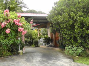 A nice house in our neighborhood. what pretty flowers! the dog doesn’t seem the least bit concerned about a couple strangers walking around the neighborhood