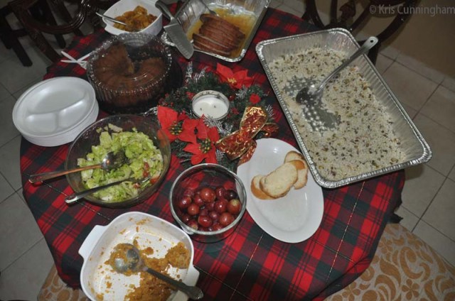 I took a photo of the dinner table after everyone had gotten their food.
