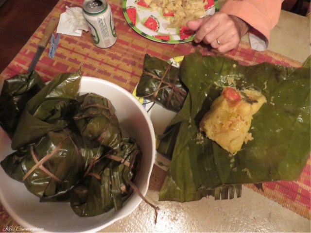 She makes two kinds, one with corn base and pork, the other with rice and chicken. Both are really good!