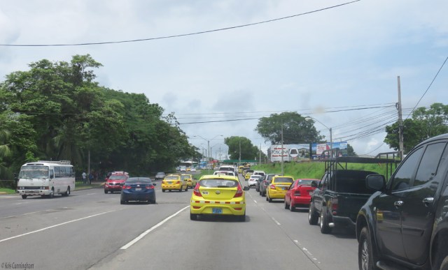 Sitting in traffic for a while. All the yellow vehicles are taxis. Yes, we have a whole lot of taxis here! 