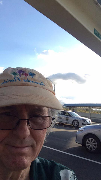 Joel took a selfie while he was waiting. He was at the checkpoint on Via Boquete at the Caldera road intersection. 