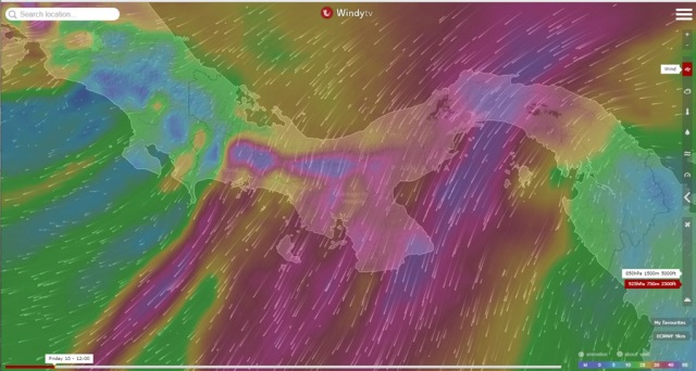 This is the wind map from WindyTV today, a few thousand feet up at mountain height. 
